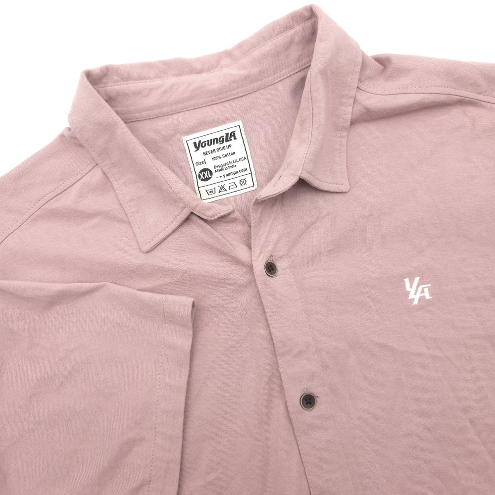 Young LA Button Up Shirt Men XXL Pink Short Sleeve‎ Classic Outdoor Streetwear